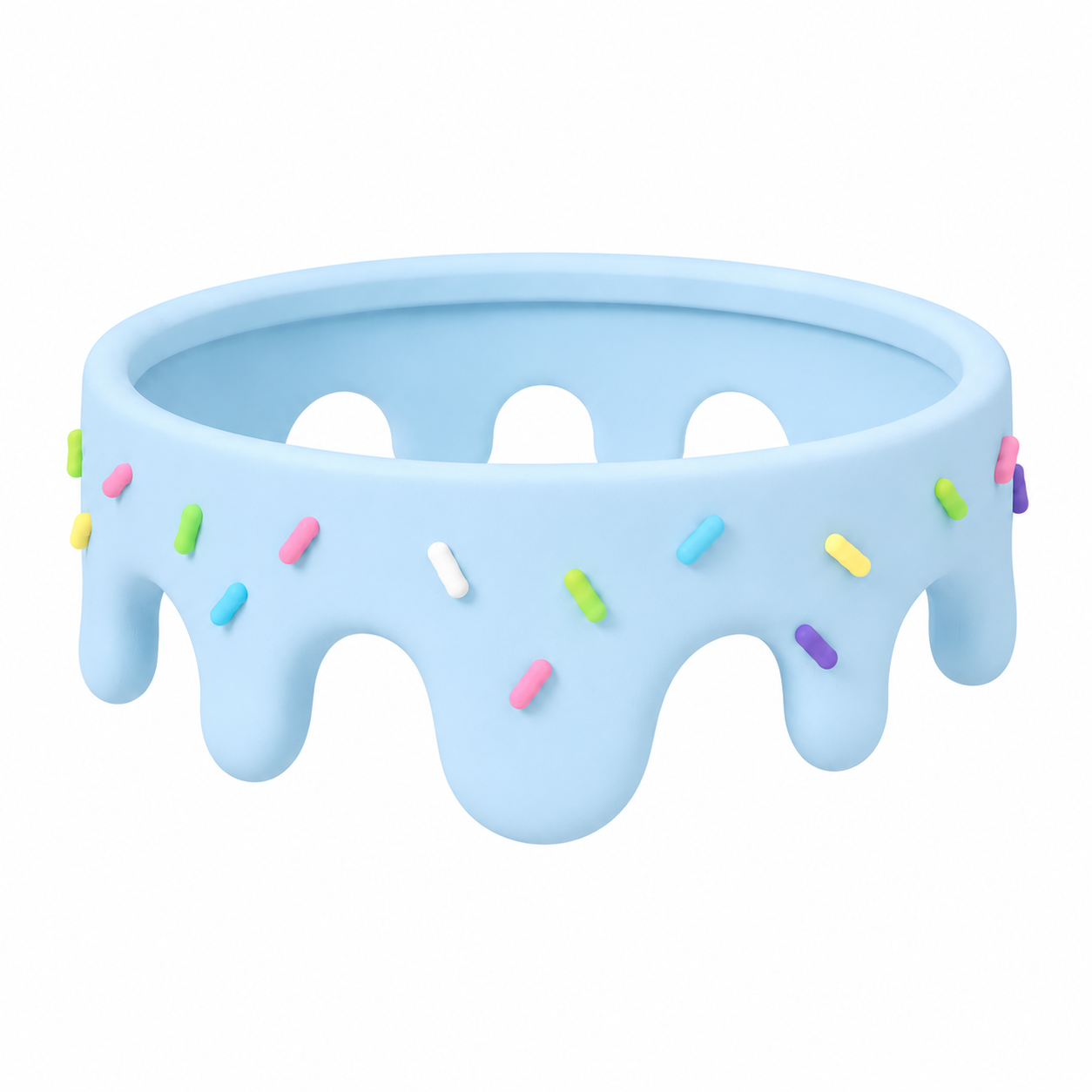 Blue Drip Ring with colorful sprinkles on a white background